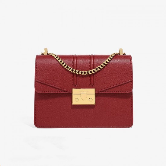 Charles Keith Chain Flap Shoulder Bag Red